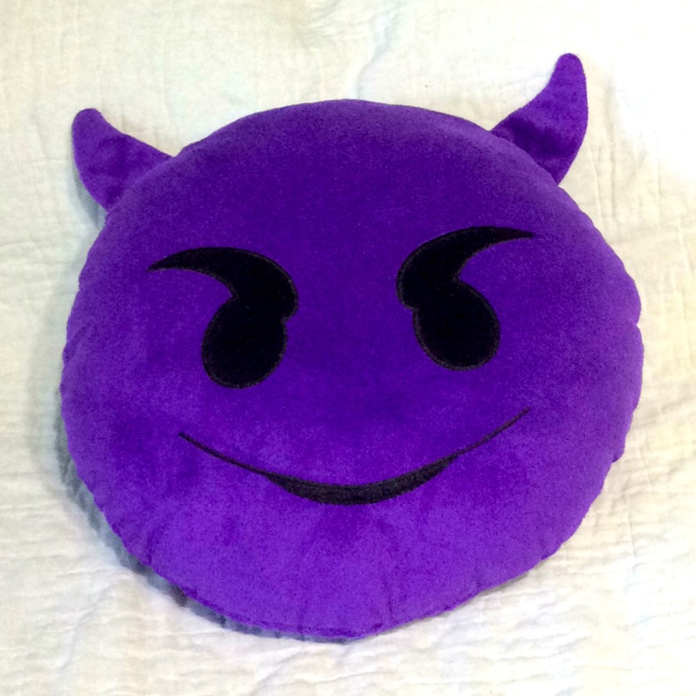 Mischief Emoji pillow, 13”, purple. K155 - Picture 1 of 4